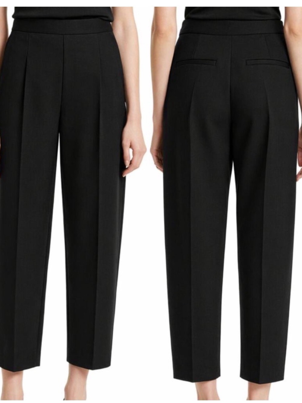 Rebecca Taylor High-Waist Black crop pleated Pants barrel leg Taper straight 14